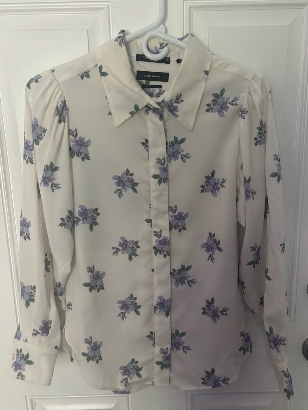 Isabel Marant Cream Button-Down Shirt with Lavender Floral Print XS/EU 32